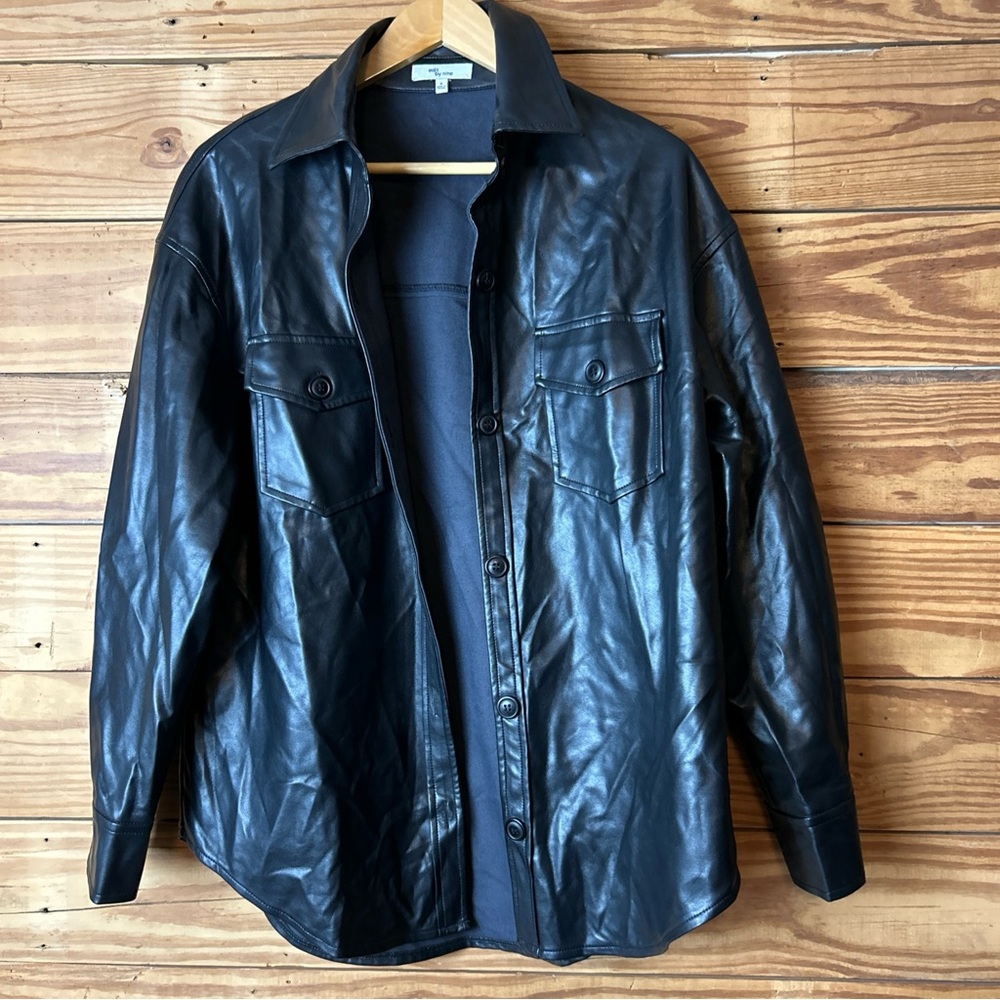 Men's Classic Black Leather Shirt Jacket
